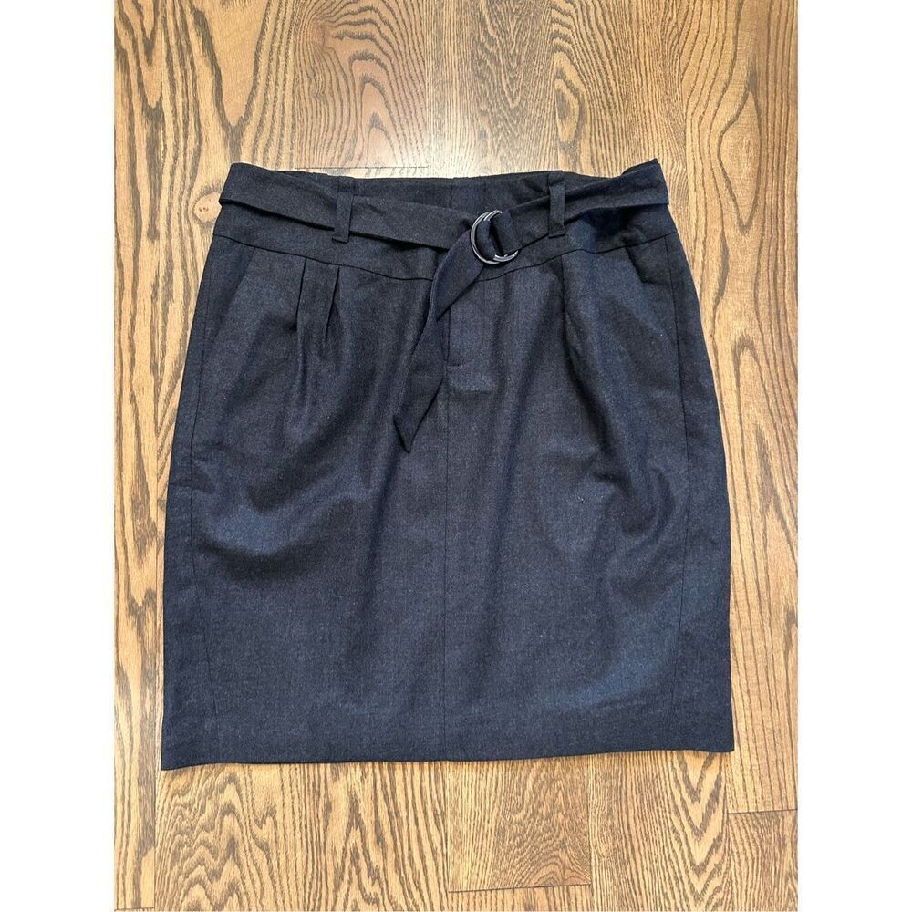 🌸 Banana Republic Dark Gray Wool Buckle Waist Skirt With Lining Size 10 Tall